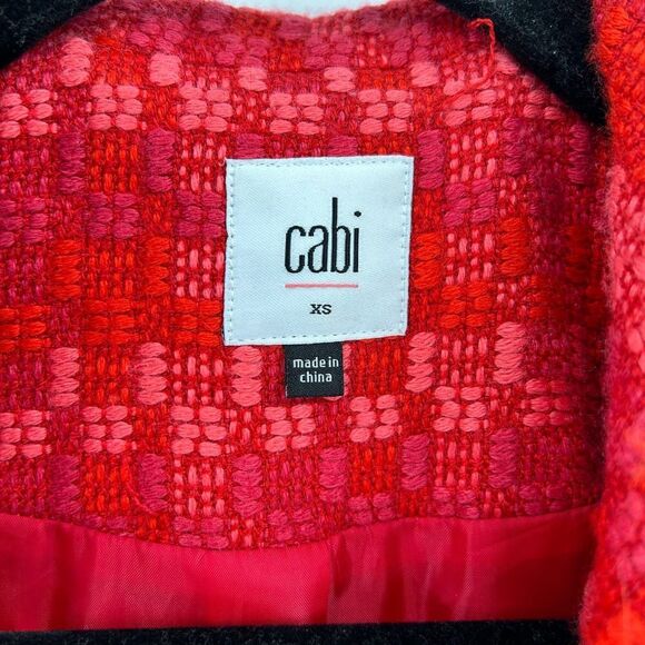 CABI Red Pink Tweed Sloan Snap Button Collared Coat Jacket Size XS - Picture 7 of 9